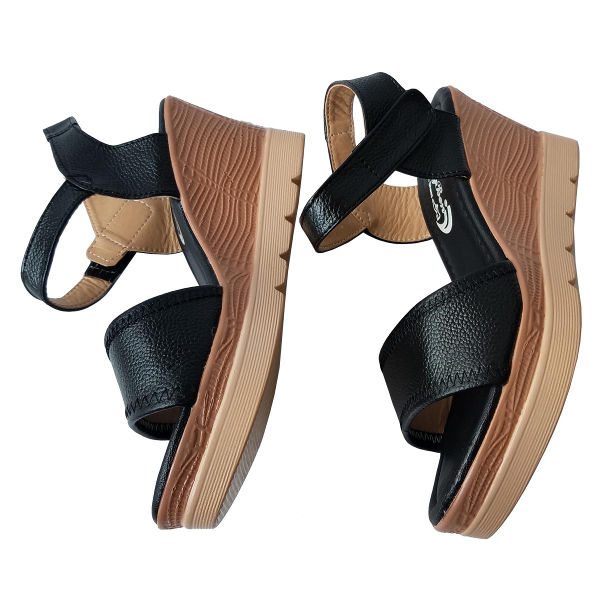 Giày sandal đế xuồng nữ da bò thật cao 7 phân HKT52