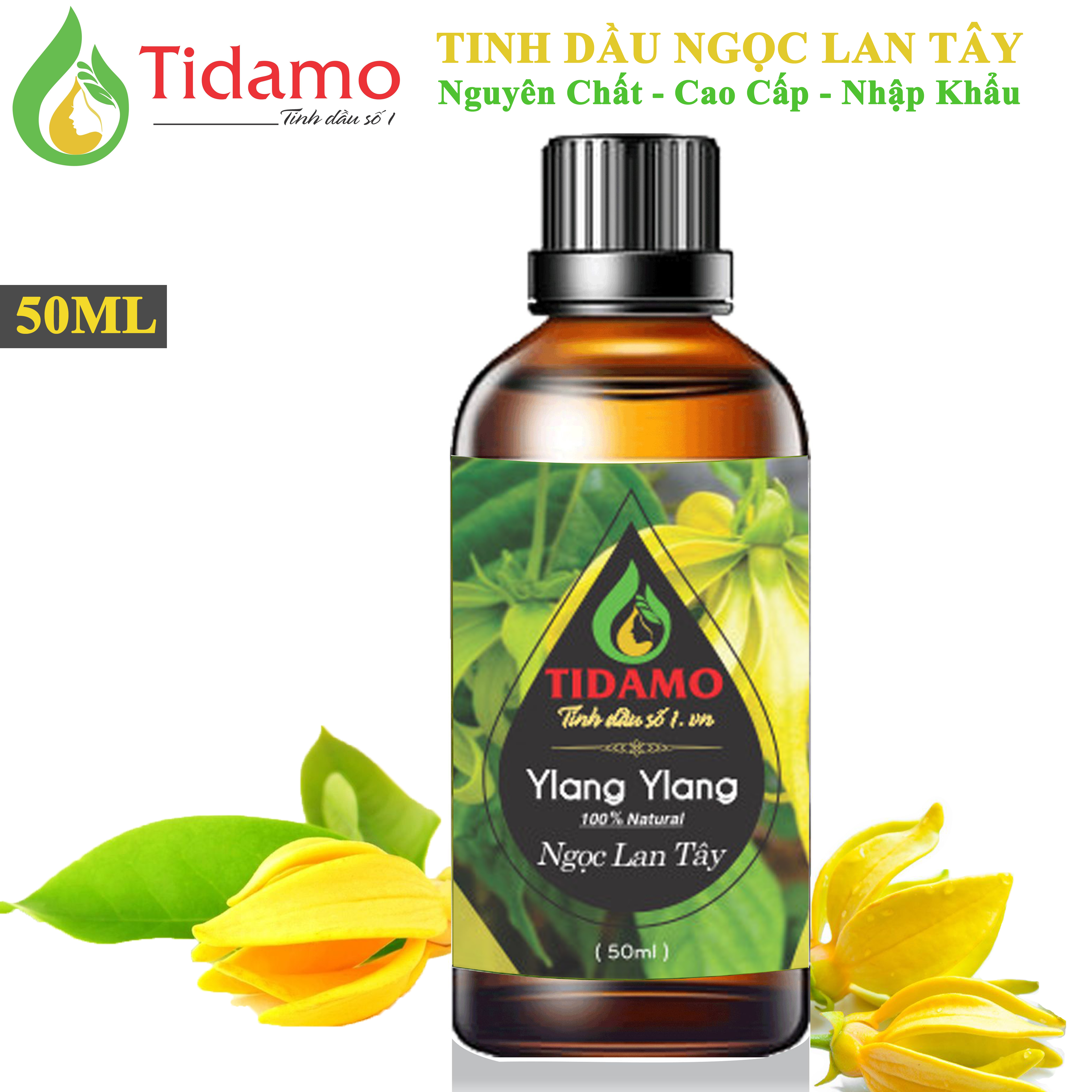 Tinh Dầu Ngọc Lan Tây Nguyên Chất 50ML TIDAMO (Ylang Ylang) - Tinh Dầu Cao Cấp Nhập Khẩu Từ Ấn Độ, Xông Hương Thơm Phòng, Thư Giãn, Nâng Cao Sức Khỏe - Kiểm Nghiệm Chất Lượng Tại Trung Tâm Quatest 3