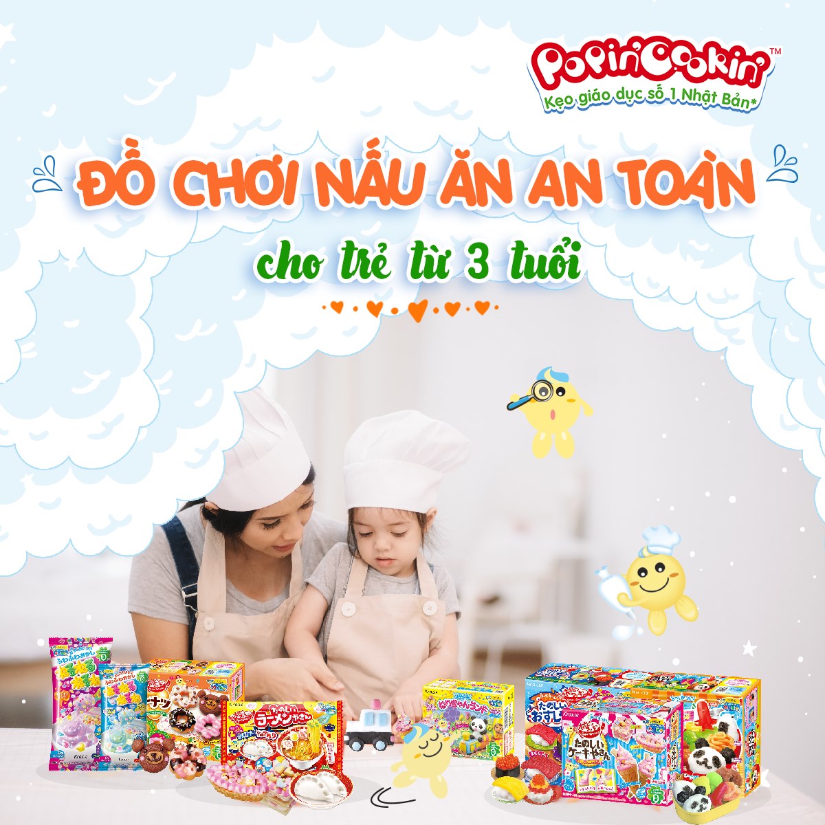 Combo 3 hộp kẹo sáng tạo popin cookin: kem socola + cơm bento + thế giới sắc màu