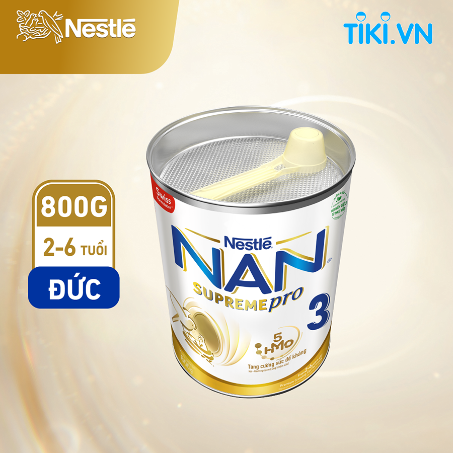 Sữa bột Nestlé NAN SupremePro 3 nhập khẩu từ Đức với 5HMO giúp tăng đề kháng, đạm Gentle Optipro giúp dễ hấp thu & ngừa nguy cơ dị ứng (chàm sữa) (2 - 6 tuổi)