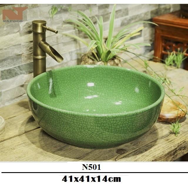 Chậu lavabo để bàn nghệ thuật với tông màu xanh yên bình