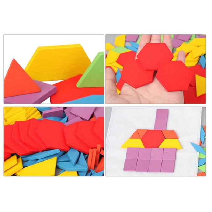 Đồ chơi ghép hình khối Pattern Blocks 155 chi tiết Montessori cho bé