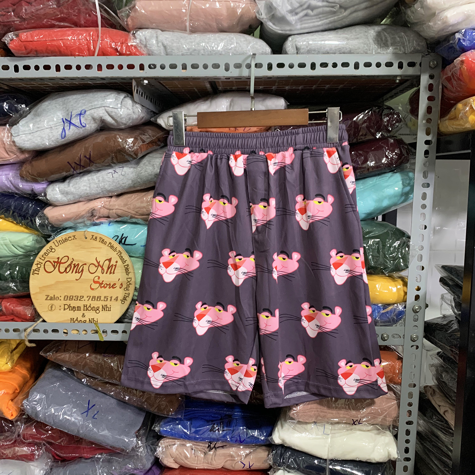 Quần Short Cartoon Unisex Hình Báo Hồng - Quần Đùi Hoạt Hình Siêu Cute - MM