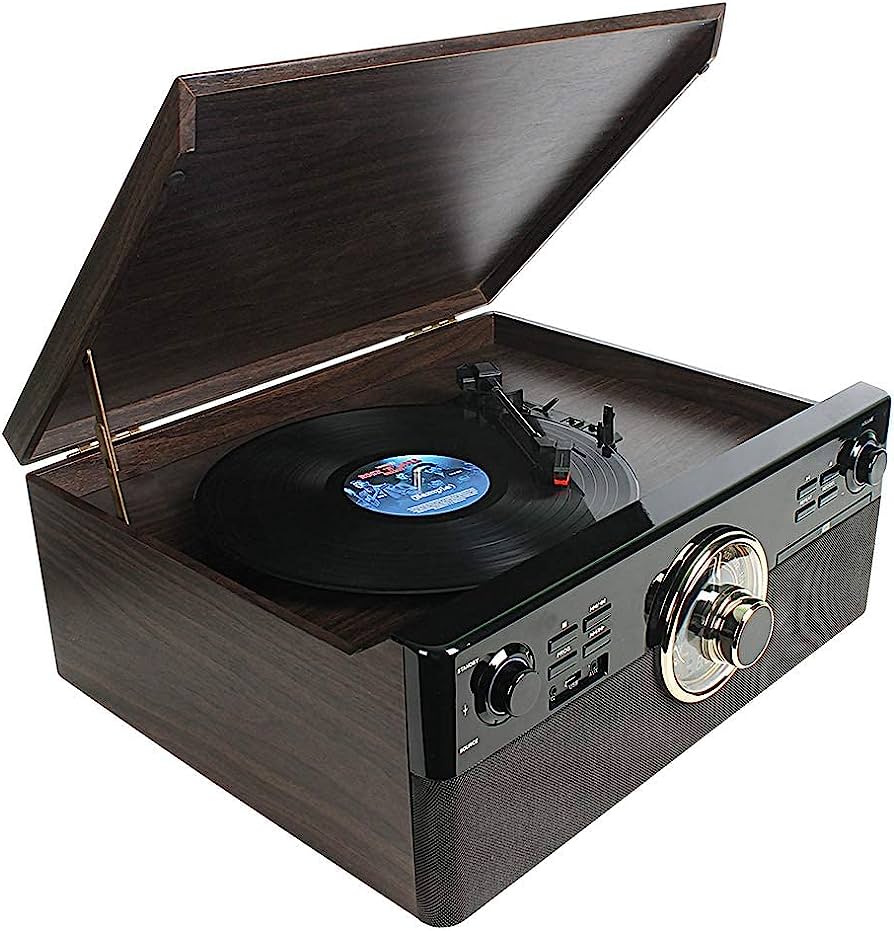 Victrola Empire 6-in-1 Mid Century Modern BT 3- Speed Turntable/CD/Cassett e/Radio - New 100%