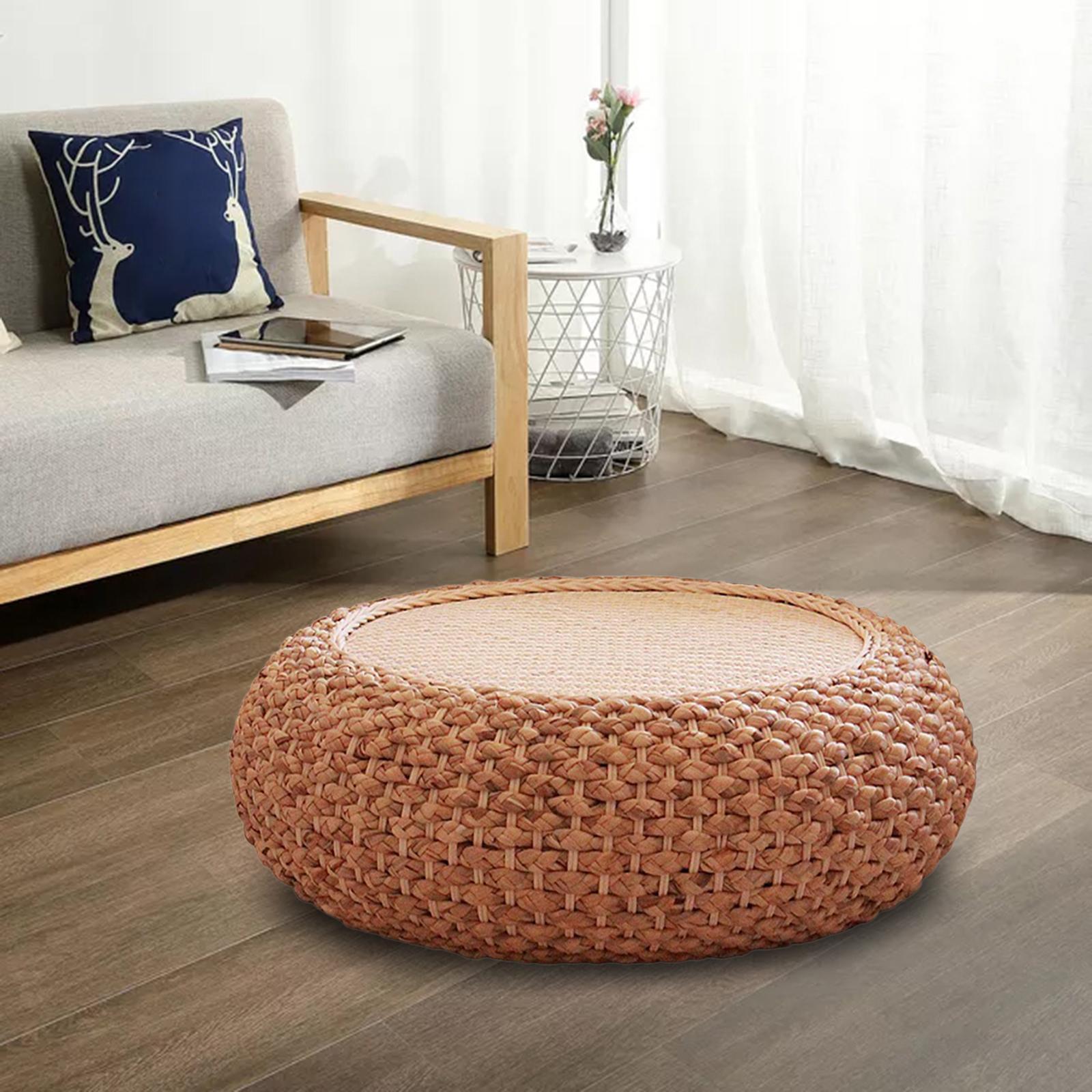 Woven Straw Cushion Tatami Floor Pillow Pouf for Office Garden