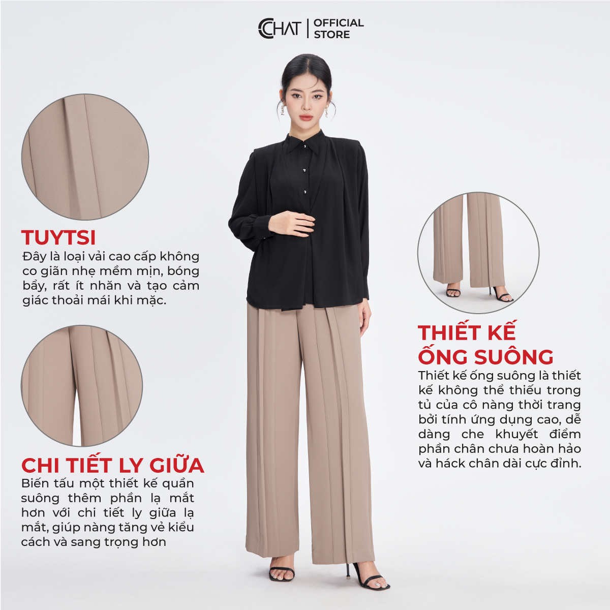 Quần Ống Rộng Kiểu Súp Trước Xếp Ly Chất Tuytsi Cao Cấp Mềm Mịn 53QDS8002ST