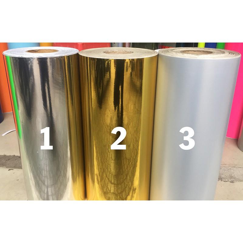 Combo 5 mét Decal xi inox gương, xi vàng gương, xi nhũ bạc mờ (khổ 50cm)