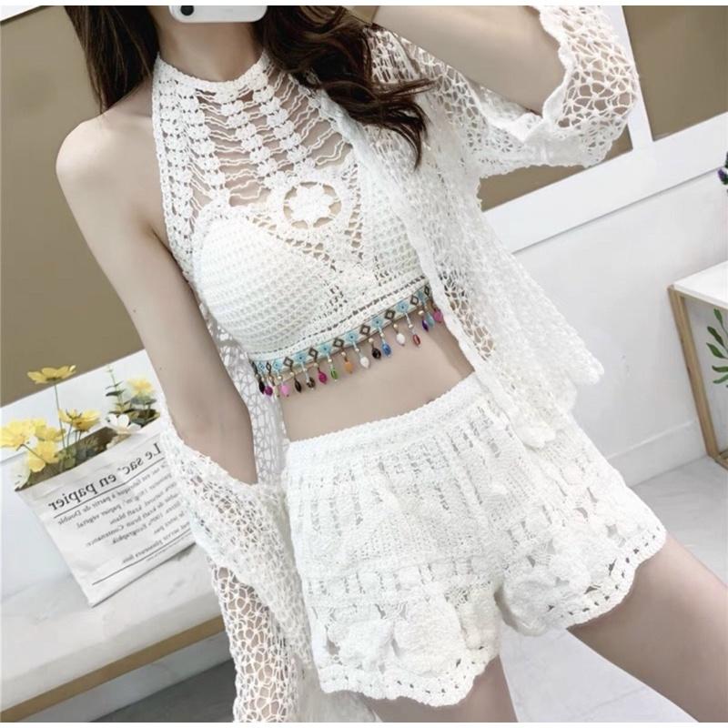 Bộ đồ bơi bikini️Set ren đi biển 3 món sang chảnh