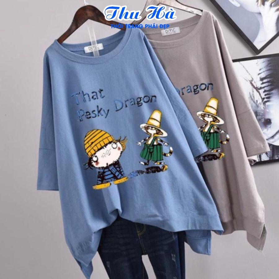 Áo thun nam nữ form rộng tay lỡ Thu Hà áo phông unisex freesize chất liệu mềm mát in chữ That Pesky Dragon