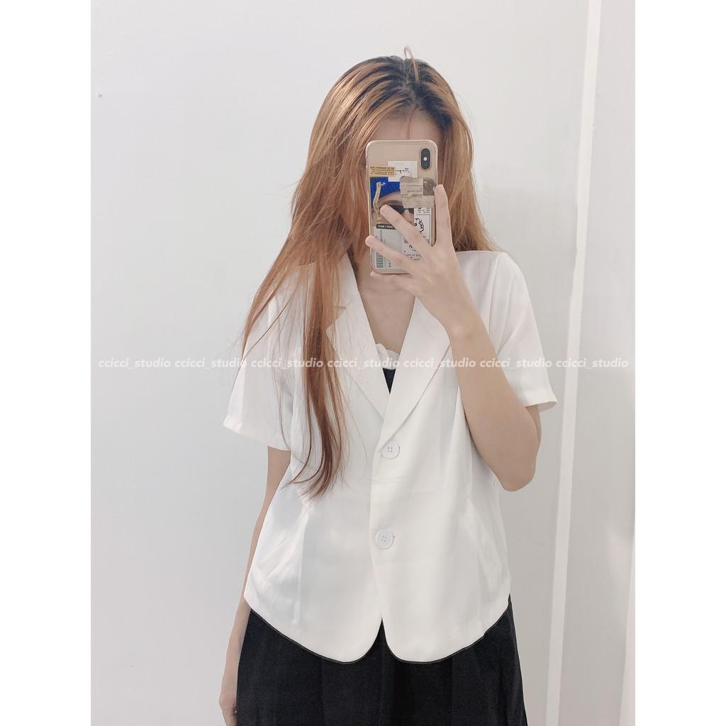 Blaze Áo Khoác Vest Form Tay Ngắn Croptop Basic Ulzzang Mùa Hè (ảnh thật ở cuối)