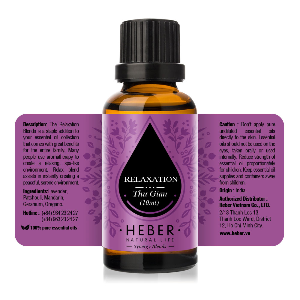 Tinh Dầu Thư Giãn Relaxation Blends Essential Oil Heber | 100% Thiên Nhiên Nguyên Chất Cao Cấp