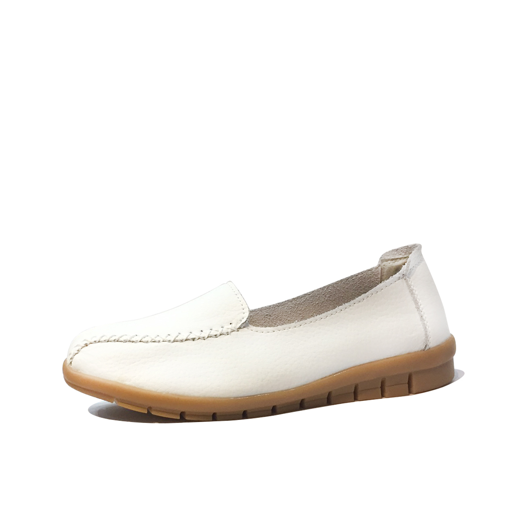Giày lười moca nữ Thái Lan da bò mềm màu trắng sữa siêu êm chân LK82-020