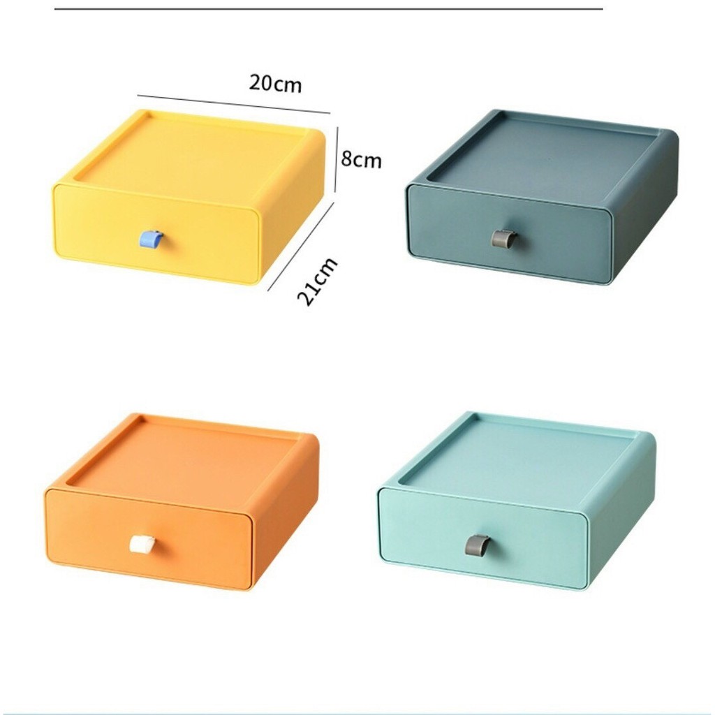 Set 2 hộp 2 màu đựng đồ có ngăn kéo, hộp lưu trữ kiểu Nhật có thể xếp chồng lên