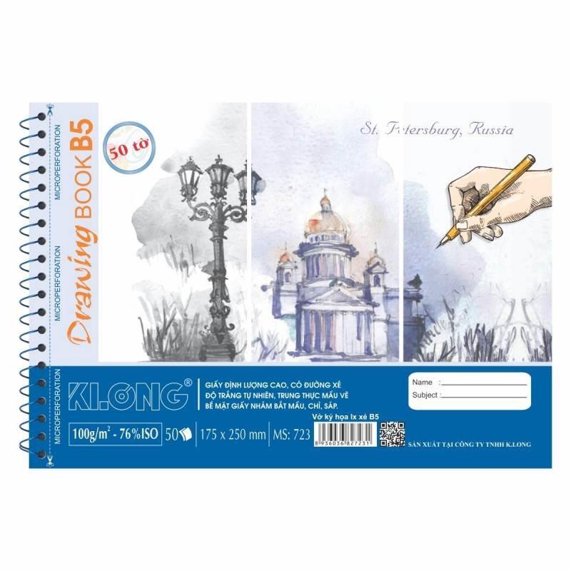 Sổ vẽ lò xo xé KLONG B5 50 tờ 100/76; MS: 723