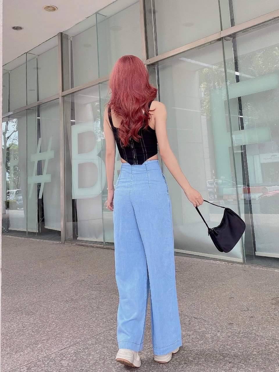 QUẦN ỐNG RỘNG SUÔNG JEANS DENIM BO EO