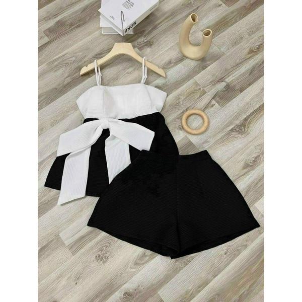 Bộ Nữ Áo 2 Dây Nơ Kèm Quần Có Túi, Chất Mịn, Hàng Đẹp️