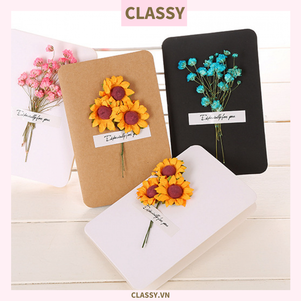 Classy Thiệp chúc mừng, thiệp giáng sinh có gắn hoa khô trang trí Q1366