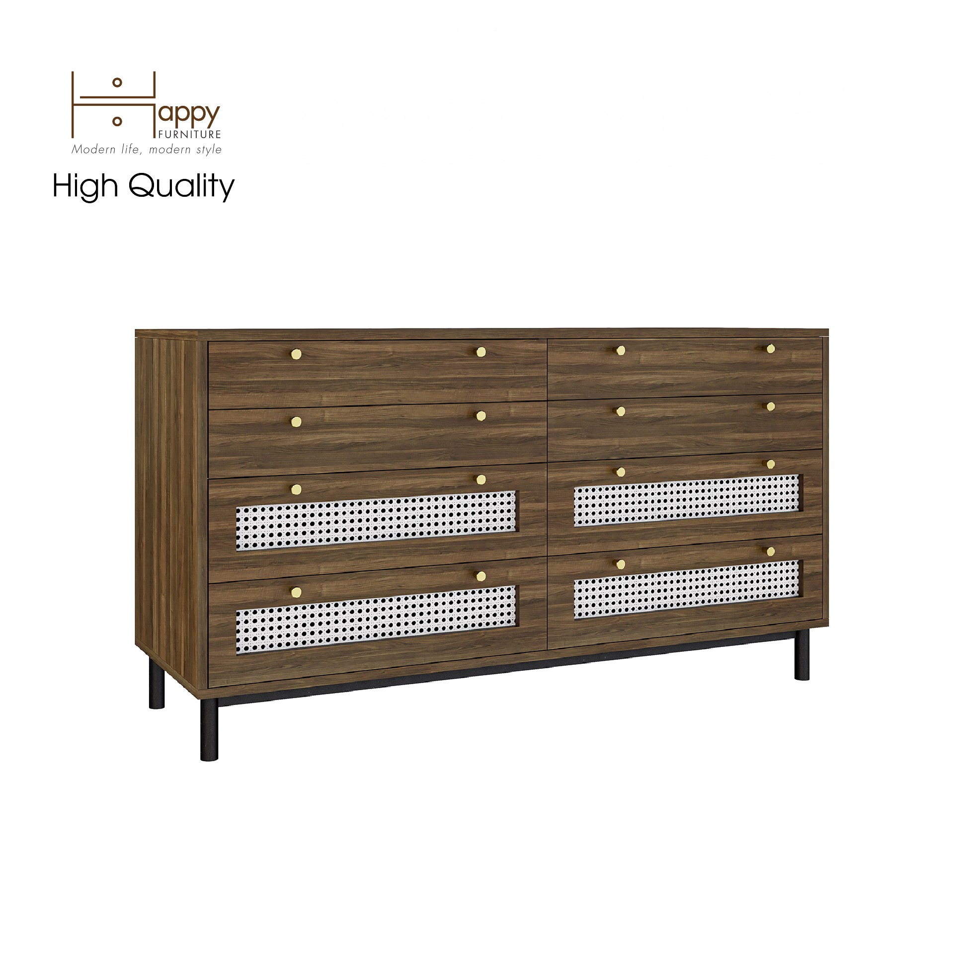 [Happy Home Furniture] ROTAN, Tủ đựng đồ 8 ngăn kéo - chân sắt , 140cm x 45cm x 76cm ( DxRxC), THK_129