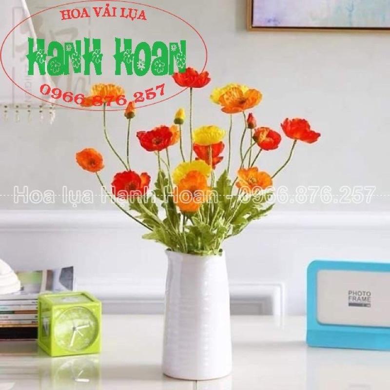 Bó 4 bông hoa anh túc nhân tạo bằng lụa dài 60cm trang trí-Hoa lụa decor