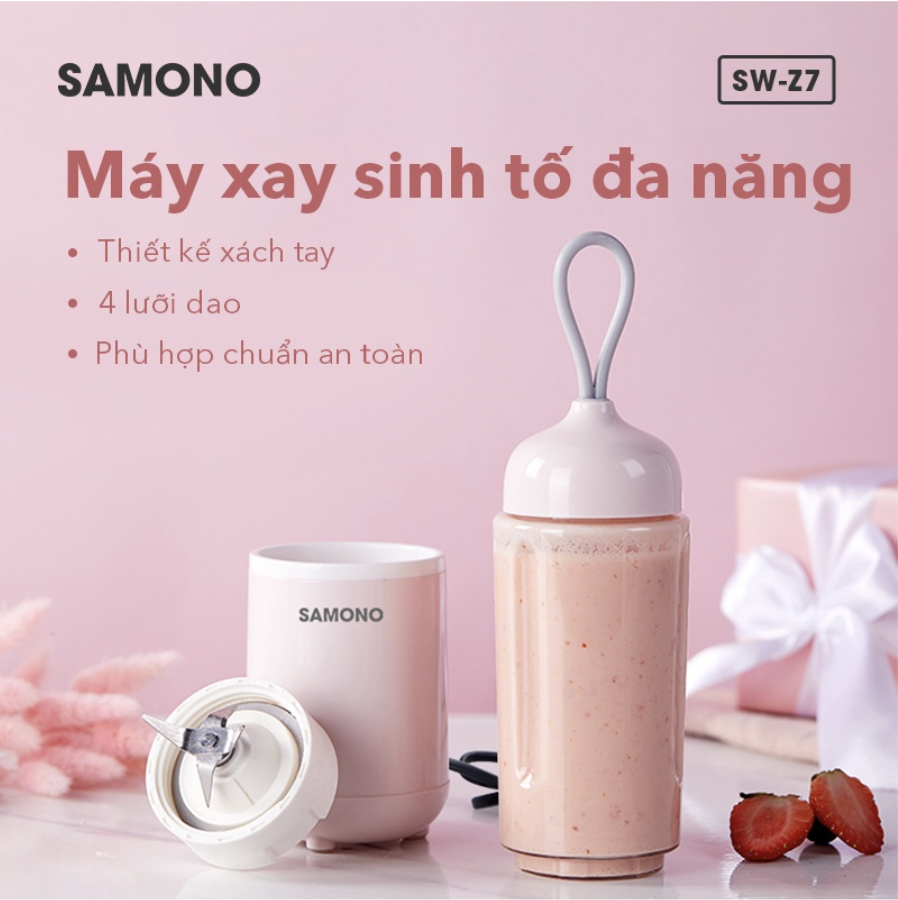 Máy xay sinh tố cầm tay SAMONO SW-Z7, Máy xay đa năng mini, Công suất 140W, Dung tích 350ml, Thiết kế nhỏ gọn, Màu hồng xinh xắn - Hàng chính hãng