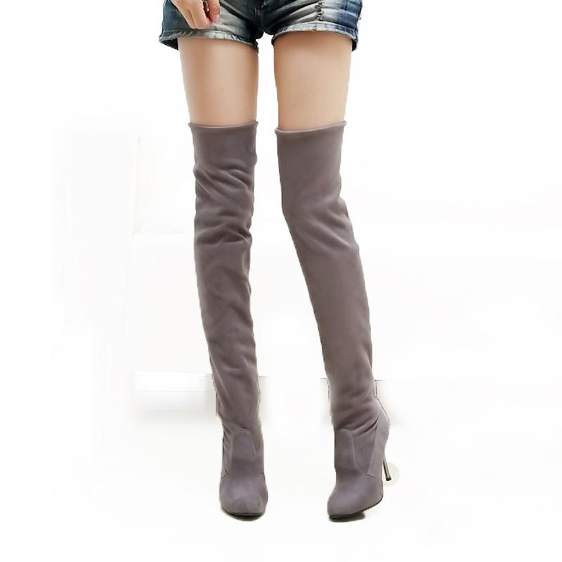 Bán Dài Thời Trang Giày Cho Nữ Da Nubuck Gợi Cảm Stovepipe Dài Giày Trên Đầu Gối Giày Cao Gót Giày Bốt Nữ size 34-43