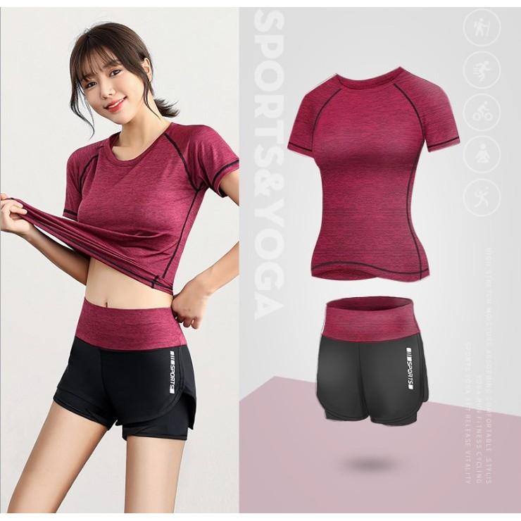 Bộ đồ tập gym, yoga, aerobic nữ Linda026 áo thun quần đùi, quần áo thể thao nữ