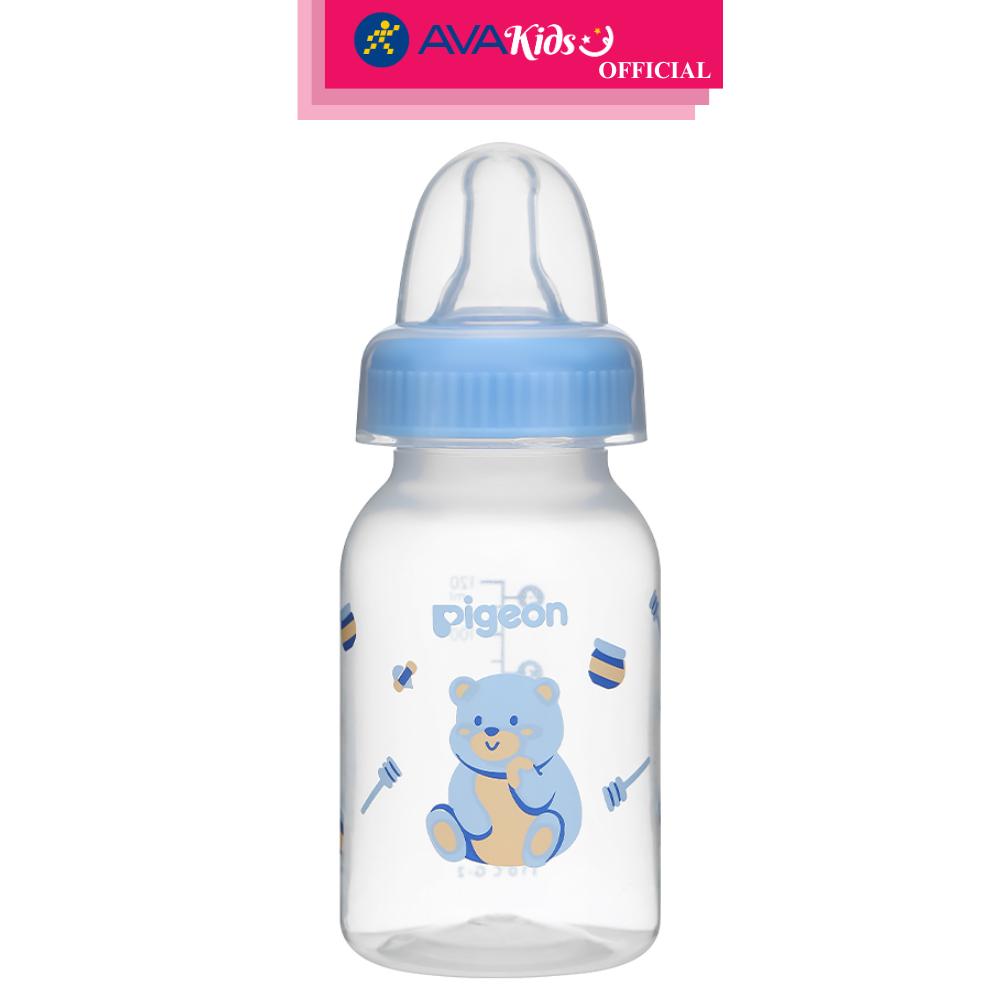 Bình sữa nhựa PP Pigeon cổ hẹp 120 ml - Hình gấu (từ 4.5 tháng) - Hàng Chính Hãng
