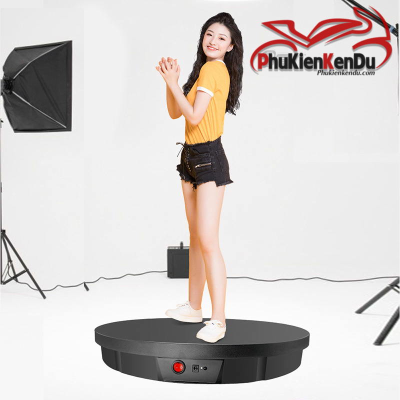 Bàn xoay trưng bày sản phẩm, đế xoay trưng bày sản phẩm, cao cấp 52cm, tải 100kg, có remote điều chỉnh tốc độ, dùng điện- Đen