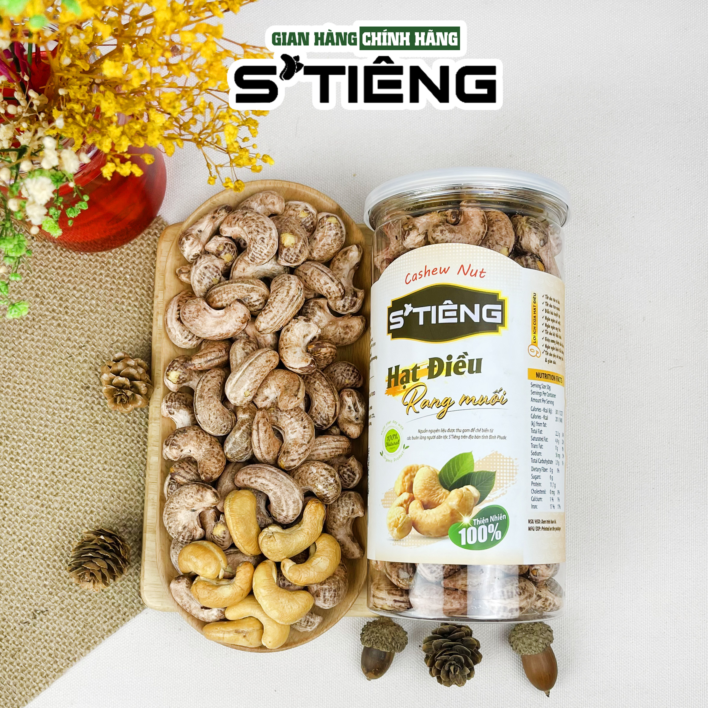 500Gr Hạt Điều Rang Muối Nguyên Hạt S'TIÊNG Còn Vỏ Hộp Pet