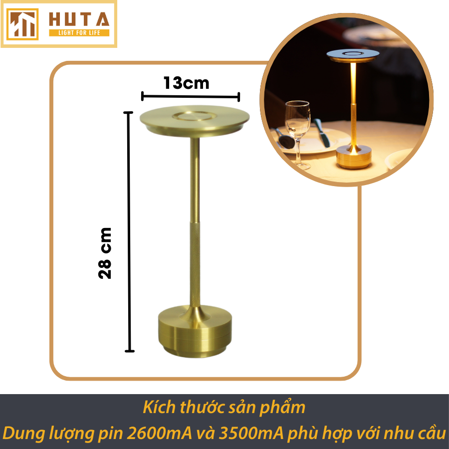 Đèn Led Quầy Bar Bàn Ăn Nhà Hàng HUTA AL4 Cảm Ứng Pin Sạc Tích Điện USB Điều Chỉnh Ánh Sáng Vàng Trang Trí Quán Cà Phê Lounge Sự Kiện