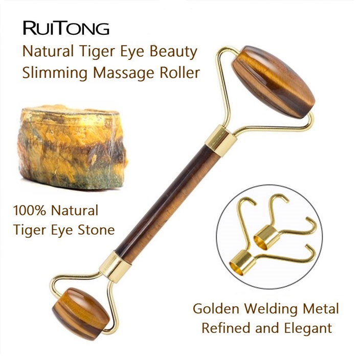 Thanh lăn massage mặt bằng đá tự nhiên Mắt Hô Tiger's Eye Stone