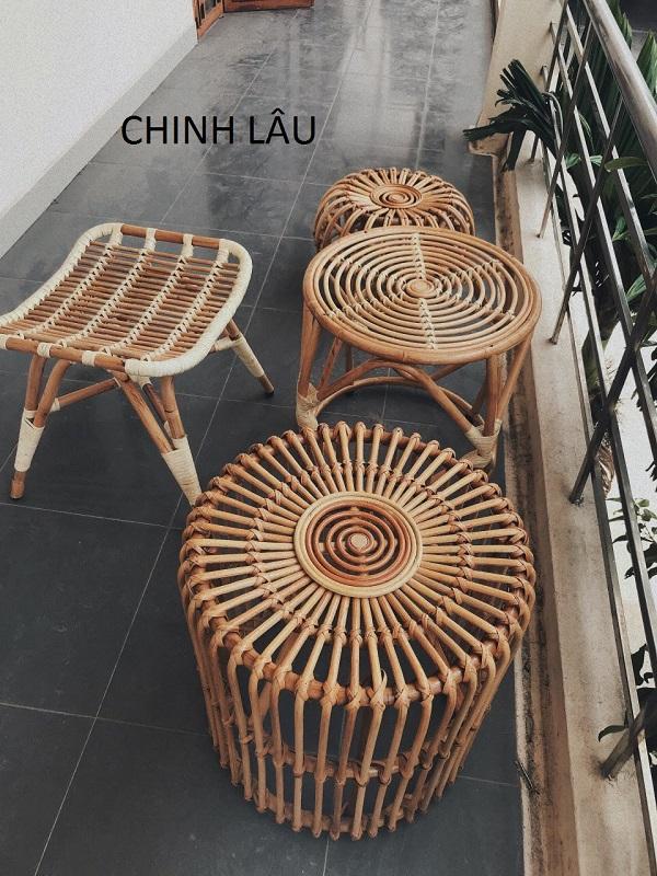 GHẾ ĐÔN MÂY. GHẾ GÁC CHÂN, BÀN MÂY NHỎ TRANG TRÍ, ĐÔN BẰNG MÂY CHO QUÁN CÀ PHÊ