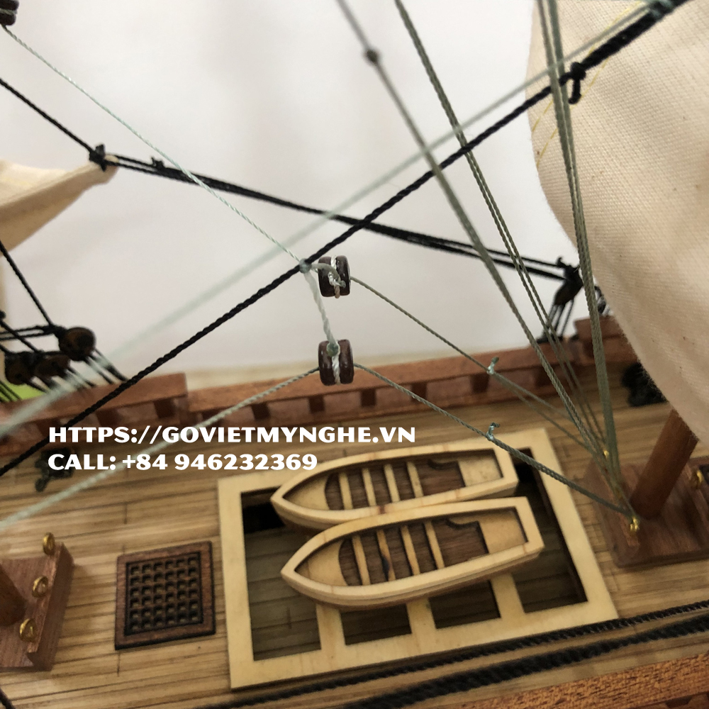 Mô hình thuyền gỗ thuyền trang trí tàu chiến cổ HMS Victory - Gỗ căm xe - Thân tàu dài 40cm - Buồm vải bố
