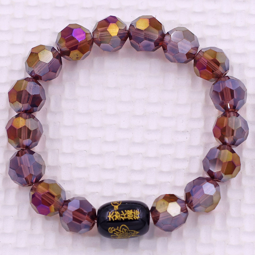 Vòng chuỗi đeo tay pha lê nâu đậm cắt giác 10 ly charm giải thái tuế phù, vòng chuỗi phong thủy, giải năm hạn thái tuế