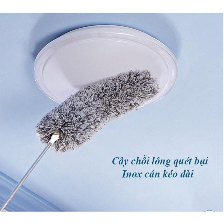 Cây chổi lông quét lau bụi mạng nhện trần nhà đa năng cán dài inox rút gọn gập được 90 độ thông minh