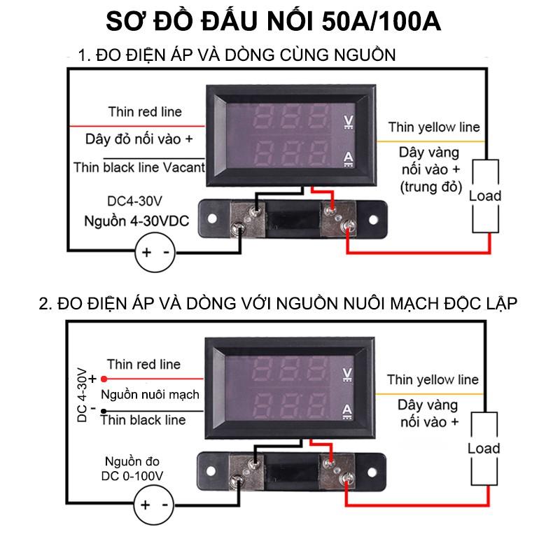 ĐÔNG HỒ ĐO VÔN KẾ 0-100V VÀ AMPE KẾ 50A BAO GỒM THANH ĐIỆN TRỞ ĐẤU NỐI SHUNT