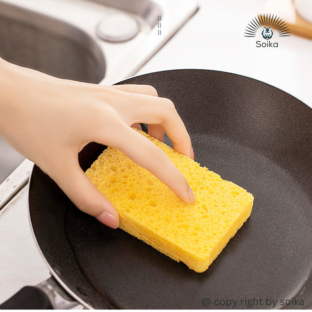 Miếng Bọt Biển Rửa Chén Bát Bột Gỗ Tự Nhiên 11x7x2 Cm Cọ Rửa Làm Sạch Chống Dính Dầu Soika SK-A04