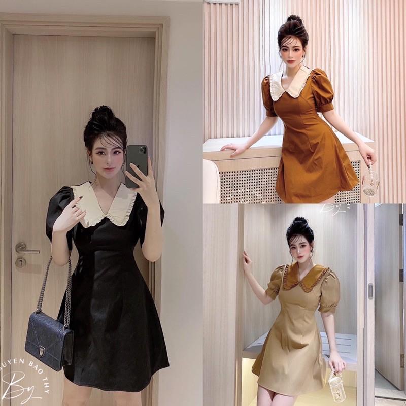 Váy Cổ Sen Bèo 3 Màu Tay Cộc, Đầm Dáng Suông Tay Bồng Cổ Bèo Siêu Xinh Có Ảnh Thật Kèm Video