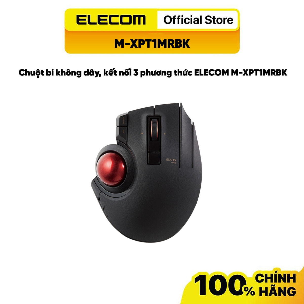 Chuột Trackball bi đỏ không dây, kết nối 3 phương thức ELECOM M-XPT1MRBK - Hàng chính hãng