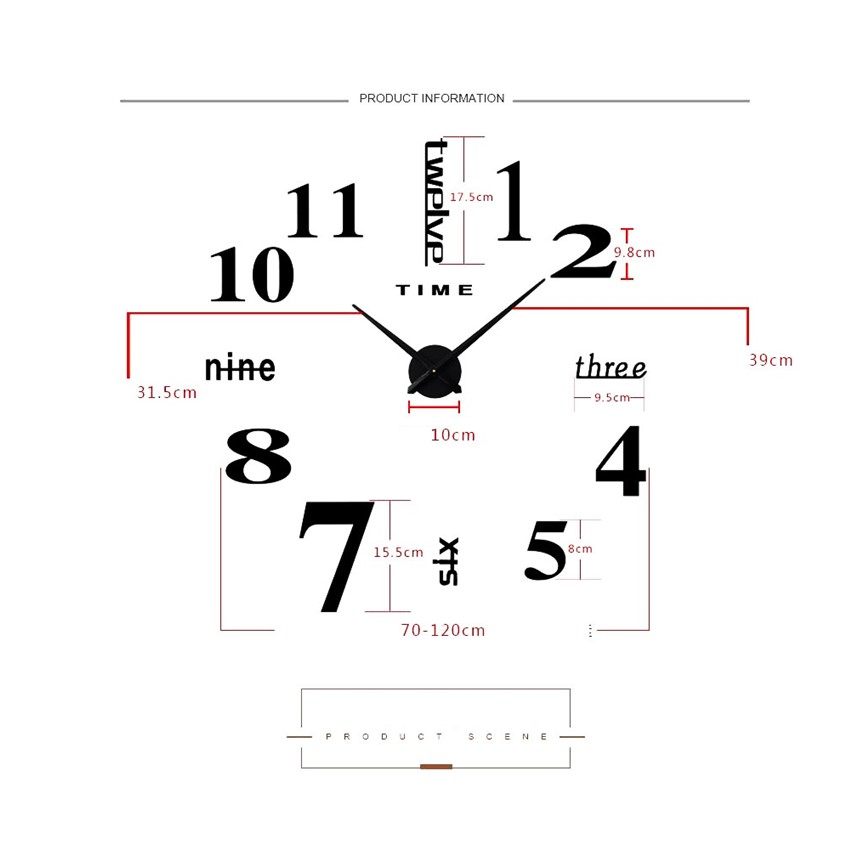 Đồng hồ dán tường 3D chữ và số ( Mẫu SP Ngẫu Nhiên )