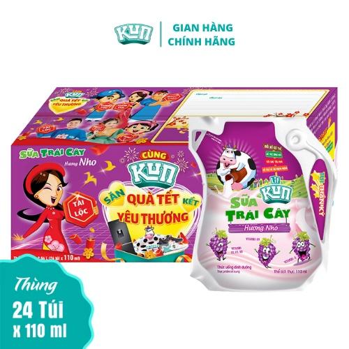 Kun sữa trái cây hương nho thùng 24 túi x 110ml