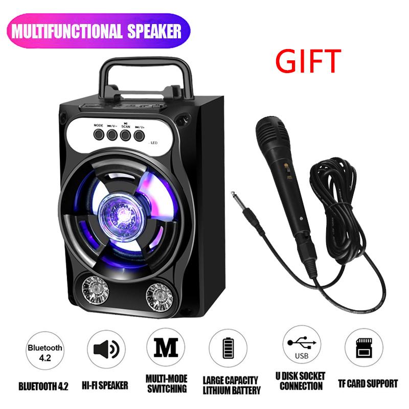 Loa Karaoke Bluetooth Không Dây Ngoài Trời Chất Lượng Cao, Thẻ USB Di Động Ngoài Trời Di Động Vuông Vũ Âm Thanh Loa Color: Black