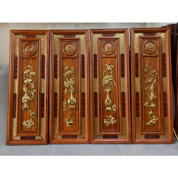 Tranh Tứ quý Vinh Hoa Phú Quý  (107cm x 37cm x 3cm) - Gỗ Hương Đỏ Treo Tường