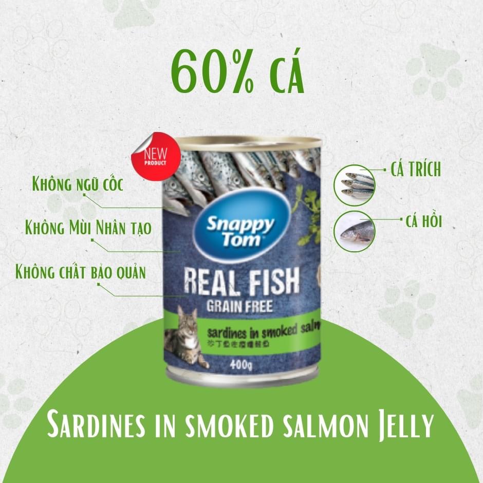 ￼Pate Snappy Tom Real Fish Grain Free cho mèo mọi lứa tuổi [ lon 400g