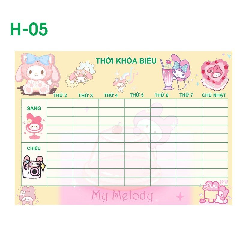 Thời khoá biểu My Melody 4 tấm khác nhau