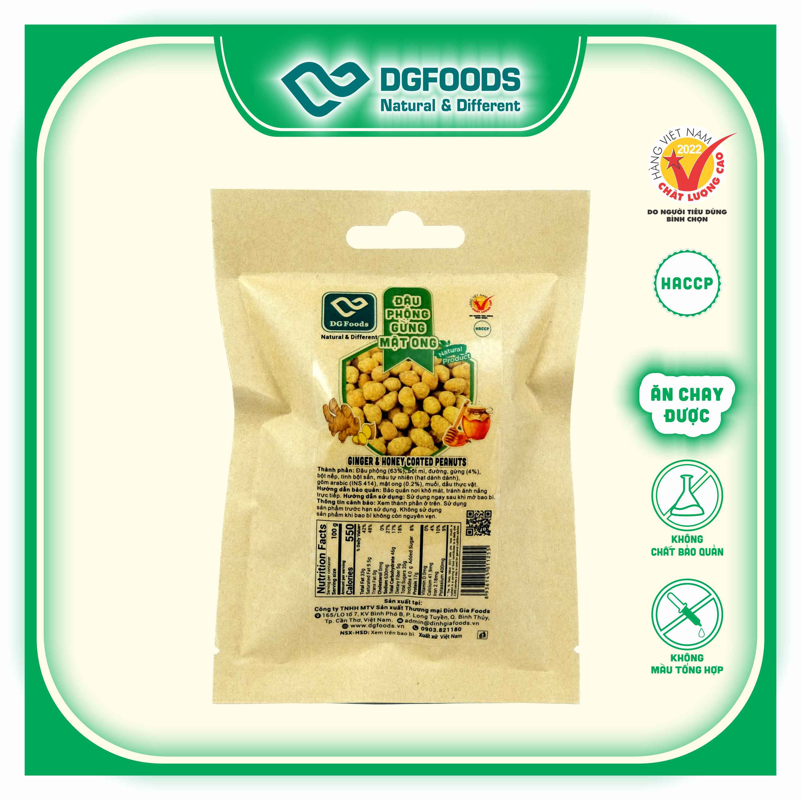 Đậu Phộng Gừng Mật Ong Dgfoods 35g/ Horeca, HVNCLC, Haccp, Halal, Ăn chay, Ăn kiêng, Đặc sản Cần Thơ