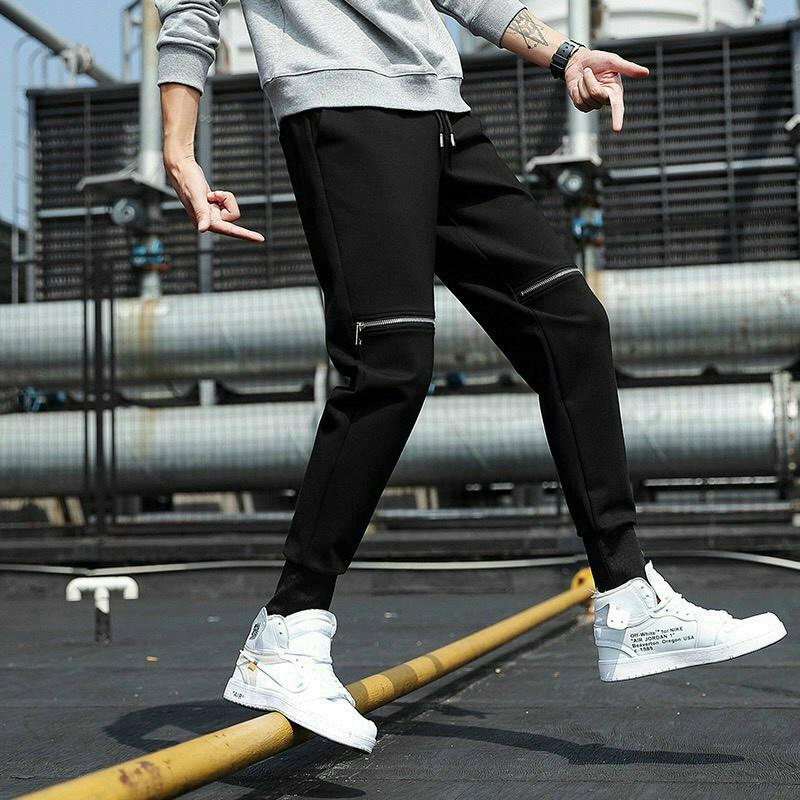 Quần Jogger khóa gối kiểu, Dài Bo Gấu dưới ống - Chất Vải Kaki Kiểu Thể Thao UNISEX một Màu Đen. 02x