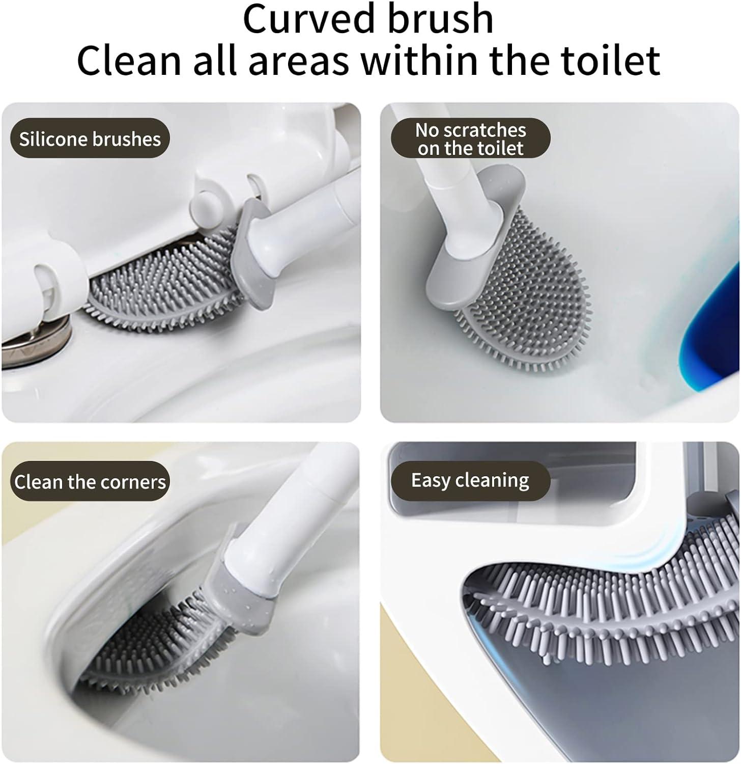 Bàn chải nhà vệ sinh silicon phẳng, bàn chải WC WC, phòng tắm bằng tay dài với bàn chải phòng tắm khô nhanh, bàn chải nhà vệ sinh và hỗ trợ chống rơi
