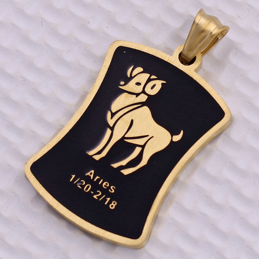 Mặt dây chuyền cung Bạch Dương - Aries inox trắng kèm vòng cổ dây chuyền inox vàng + móc inox vàng, Cung hoàng đạo