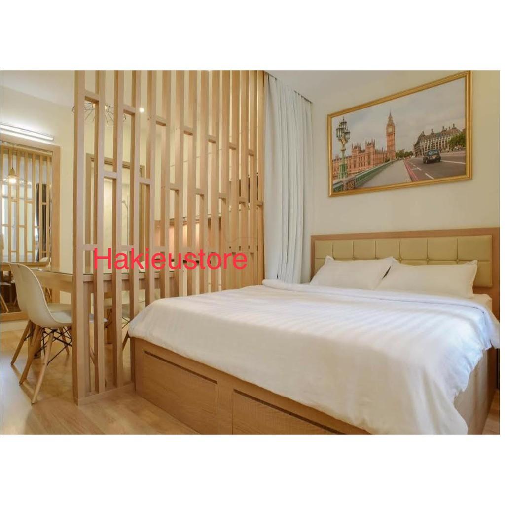 Bộ drap cotton trắng sọc cho khách sạn size:1m8 x 2m